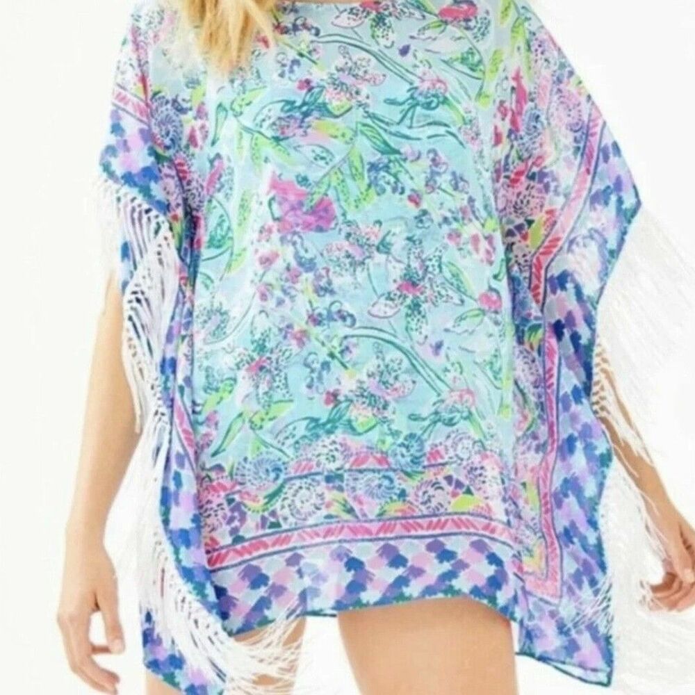 Lilly Pulitzer Womens LARGE Ginette Coverup Bali Blue Sway This Way Swim Coverup